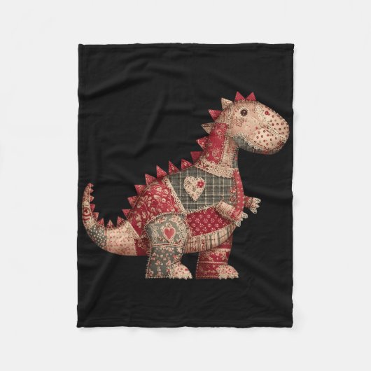 Cute Country Dinosaur Patchwork Hearts Valentine  フリースブランケット (正面)