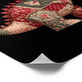 Cute Country Dinosaur Patchwork Hearts Valentine  ポスター (角)