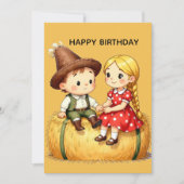 Cute Country Kids on Hay Bale – Rustic Cartoon Art (正面)