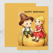 Cute Country Kids on Hay Bale – Rustic Cartoon Art (正面/裏面)