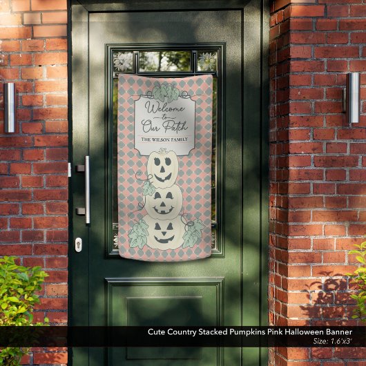 Cute Country Stacked Pumpkins Pink Halloween 横断幕