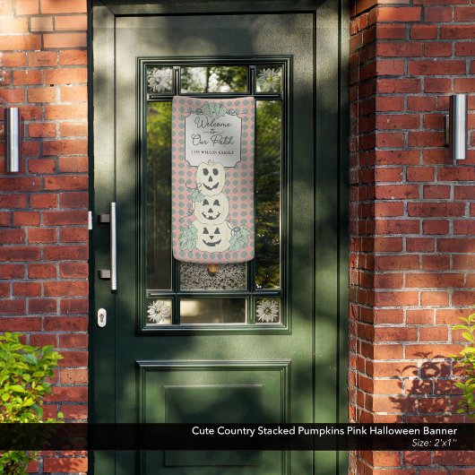 Cute Country Stacked Pumpkins Pink Halloween 横断幕