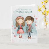 Cute Couple in Love Romance Valentines Day Card カード (黄色い花)