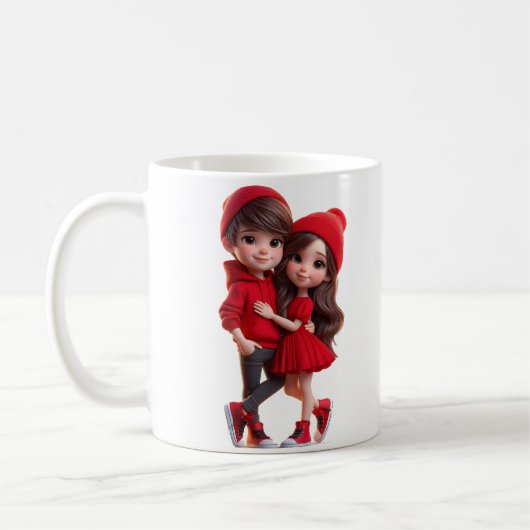 Cute Couple in Red – Romantic Love Mug  コーヒーマグカップ (左)
