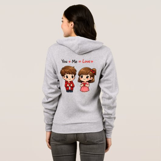 Cute Couple Love Hoodie – You + Me = Love Romantic パーカ (裏面フル)