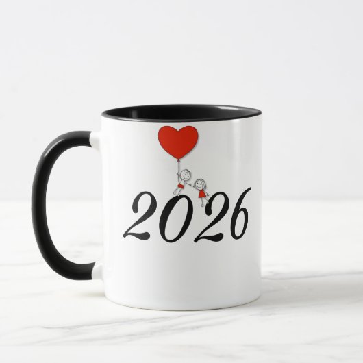 Cute Couple Love Mug – Romantic Cartoon Heart Desi マグカップ (左)