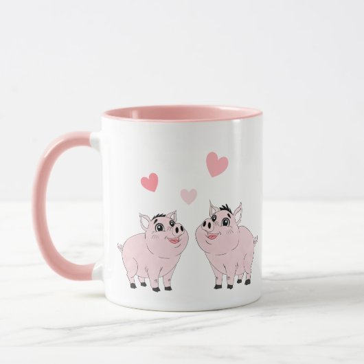 Cute couple of pink piggy マグカップ (左)