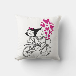 Cute Couple on Bicycle – Romantic Illustration Des クッション