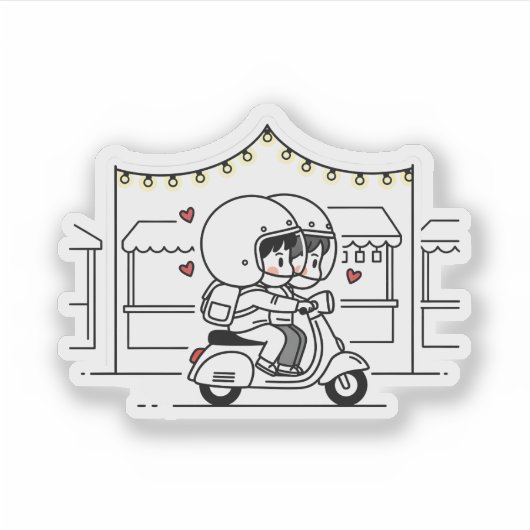 Cute Couple Scooter Trip | Romantic Travel Love シール (正面)