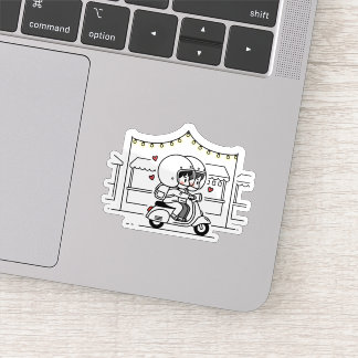 Cute Couple Scooter Trip | Romantic Travel Love シール