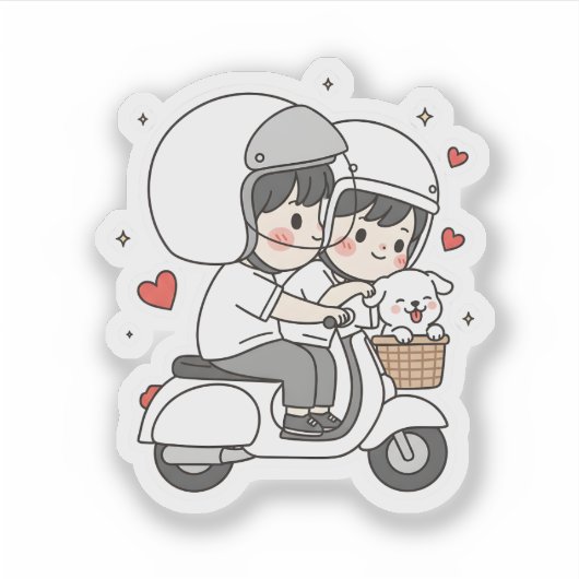 Cute Couple Scooter Trip | Romantic Travel Love  シール (正面)
