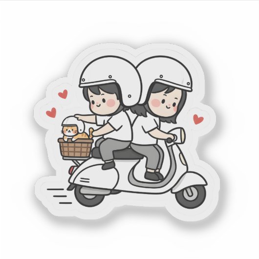 Cute Couple Scooter Trip | Romantic Travel Love  シール (正面)
