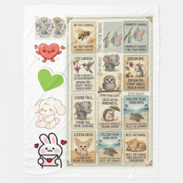 Cute & Courageous Animal Quote for kids フリースブランケット