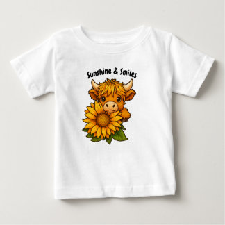 Cute Cow and Sunflower ベビーTシャツ