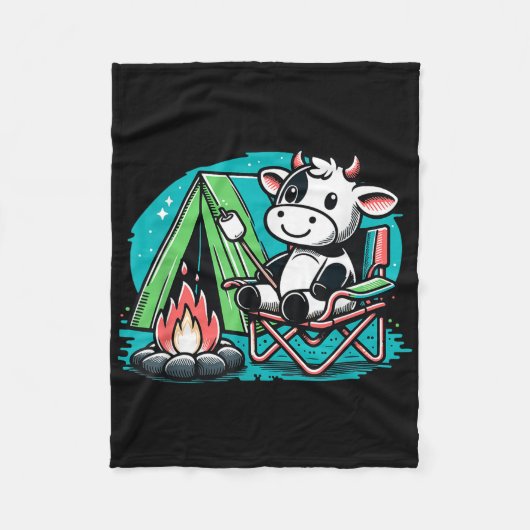 Cute Cow At The Campfire Funny Smore Camping  フリースブランケット (正面)