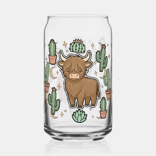 Cute Cow & Cactus Glass Can Drinkware Set ガラス缶 (正面)