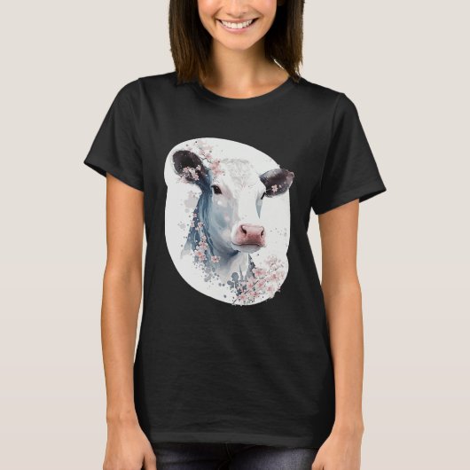 Cute Cow Cherry Blossom Japanese Sakura Farming Co Tシャツ (正面)