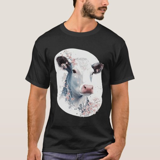 Cute Cow Cherry Blossom Japanese Sakura Farming Co Tシャツ (正面)