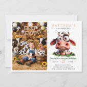 Cute Cow Farm Animals 2nd Birthday Party 招待状 (正面)