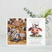 Cute Cow Farm Animals 2nd Birthday Party 招待状 (スタンド正面)
