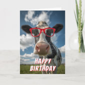 Cute Cow Happy Birthday カード (正面)