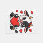 Cute Cow Holding Heart Happy Valentine's Day Kids  フリースブランケット (正面(横))