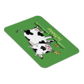 Cute cow in green field cartoon illustration マグネット (右側)