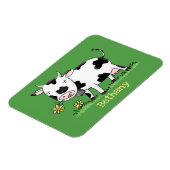 Cute cow in green field cartoon illustration マグネット (左側)