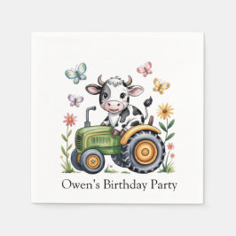 Cute Cow on Tractor Boy Birthday Party スタンダードカクテルナプキン