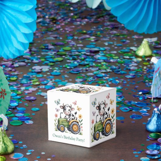 Cute Cow on Tractor Boy Birthday Party  フェイバーボックス (パーティー)