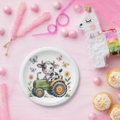 Cute Cow on Tractor Boy Birthday Party ペーパープレート (パーティー)