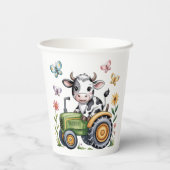 Cute Cow on Tractor Boy Birthday Party 紙コップ (裏面)