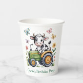 Cute Cow on Tractor Boy Birthday Party 紙コップ (正面)