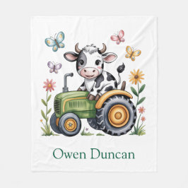 Cute Cow on Tractor Boy Birthday Party Gift フリースブランケット