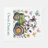 Cute Cow on Tractor Boy Birthday Party Gift フリースブランケット (正面(横))