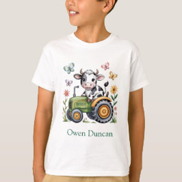 Cute Cow on Tractor Boy Gift Tシャツ
