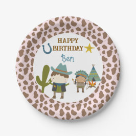 Cute Cow print Cowboy Birthday ペーパープレート
