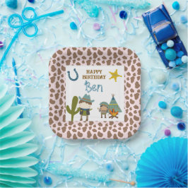 Cute Cow print Cowboy Birthday ペーパープレート
