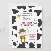 Cute Cow print Cowboy Birthday 招待状 (正面)