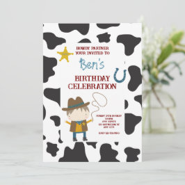 Cute Cow print Cowboy Birthday 招待状