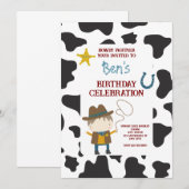 Cute Cow print Cowboy Birthday 招待状 (正面/裏面)