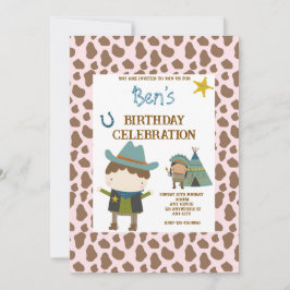 Cute Cow print Cowboy Birthday 招待状