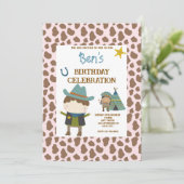 Cute Cow print Cowboy Birthday 招待状 (スタンド正面)