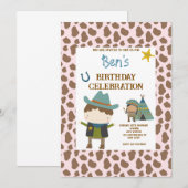 Cute Cow print Cowboy Birthday 招待状 (正面/裏面)