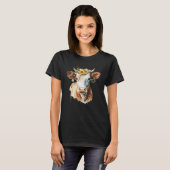Cute Cow Sunflower Watercolor Cattle Farm Animal Tシャツ (正面フル)