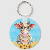 Cute Cow Sunflowers キーホルダー (正面)