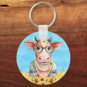 Cute Cow Sunflowers キーホルダー (正面)