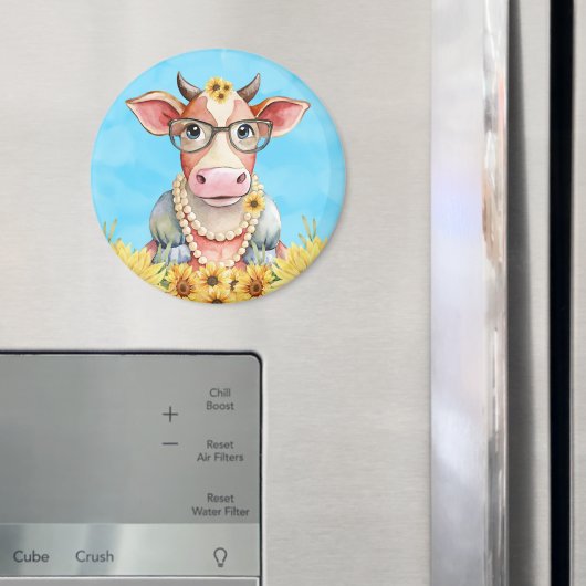 Cute Cow Sunflowers マグネット (インサイチュ (冷蔵庫))