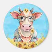 Cute Cow Sunflowers マグネット (正面)
