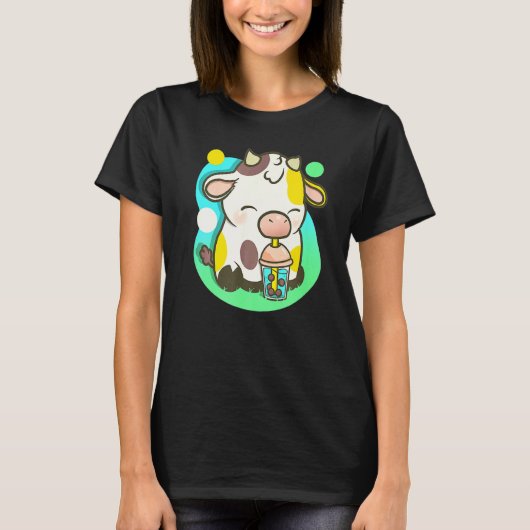 Cute Cow Tea Bubble Tea  Cow Tシャツ (正面)